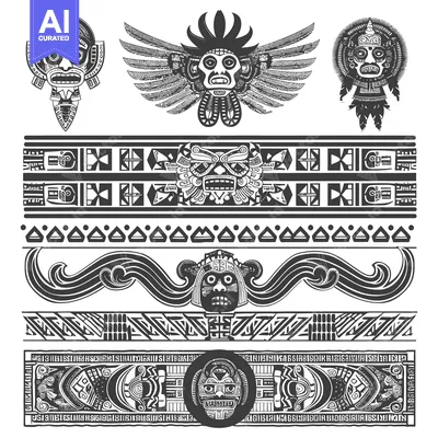 Aset premium populer: Aztec Tribal Mask Design with Geometric Patterns