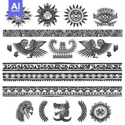 Aset premium populer: Aztec Tribal Symbols and Patterns Set