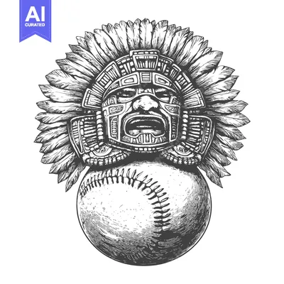 Aset desain premium: Aztec Warrior Headdress and Baseball