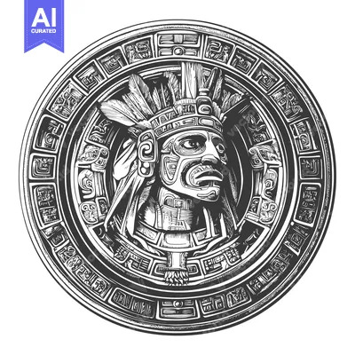 Aset premium populer: Aztec Warrior Head in Circular Glyph Design