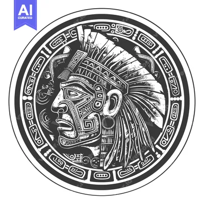 Aset premium populer: Aztec Warrior Head with Feathers and Geometric Patterns in a Circle