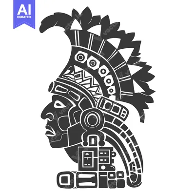 Aset desain premium: Aztec Warrior Head with Intricate Headdress