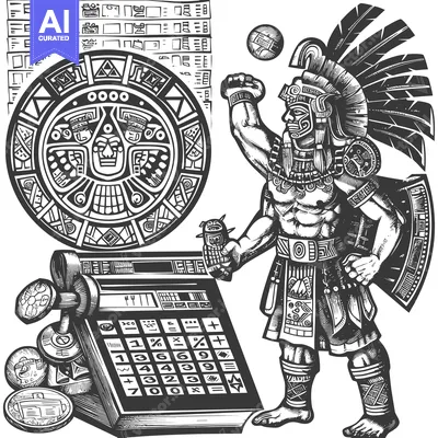 Aset premium populer: Aztec Warrior Holding a Ball and Calculator with Mayan Calendar