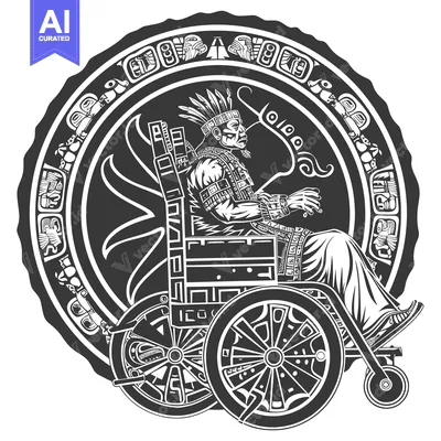 Aset desain premium: Aztec Warrior in a Wheelchair with Tribal Designs