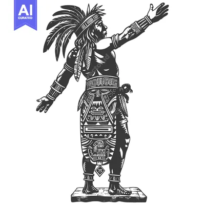 Premium design asset: Aztec Warrior in Traditional Attire with Feathers and Jewelry