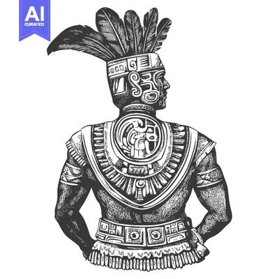 Aset desain premium: Aztec Warrior in Traditional Headdress and Armor