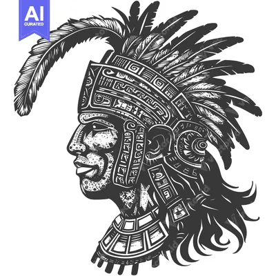 Aset premium populer: Aztec Warrior Profile with Elaborate Headdress and Feathers