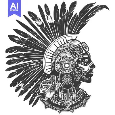 Premium design asset: Aztec Warrior Profile with Feather Headdress