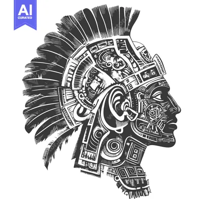 Aset premium populer: Aztec Warrior Profile with Feathers and Geometric Design