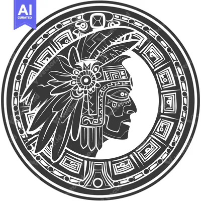Premium design asset: Aztec Warrior Profile Within Ornate Circular Design