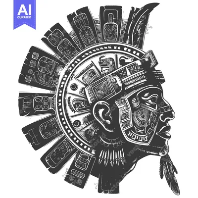 Aset desain premium: Aztec Warrior Profile with Ornate Headdress
