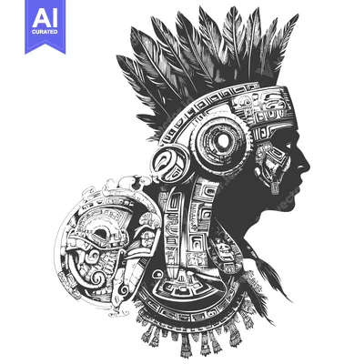Aset premium populer: Aztec Warrior Profile with Ornate Headdress and Feathers