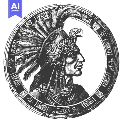 Aset premium populer: Aztec Warrior Profile with Ornate Headress and Circular Frame