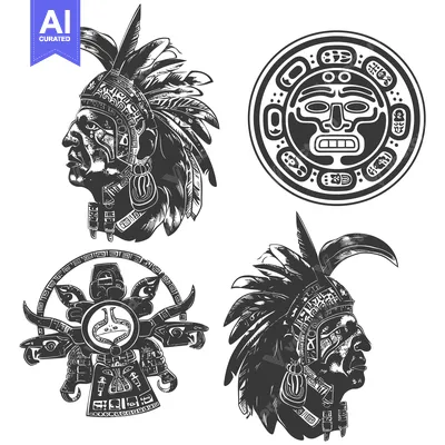 Aset premium populer: Aztec Warriors and Symbols in Black and White
