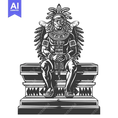 Aset desain premium: Aztec Warrior Seated on a Stone Platform