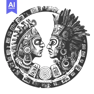 Aset desain premium: Aztec Warriors Facing Each Other in Circular Design