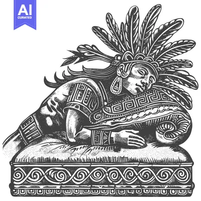 Aset premium populer: Aztec Warrior Sleeping on a Stone Platform with Feathered Headdress