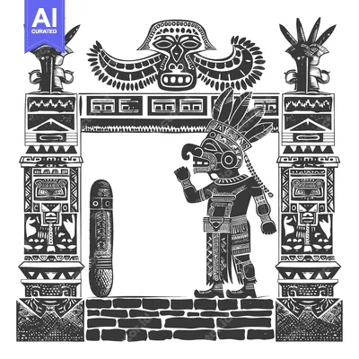 Premium design asset: Aztec Warrior Standing Before a Ceremonial Gateway