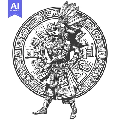 Aset desain premium: Aztec Warrior Standing Inside Circular Aztec Design