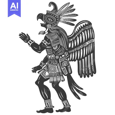 Aset desain premium: Aztec Warrior With Eagle Feathers and Helmet