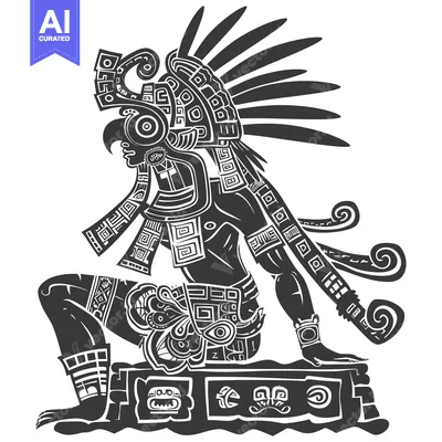 Aset premium populer: Aztec warrior with eagle headdress and patterned clothing