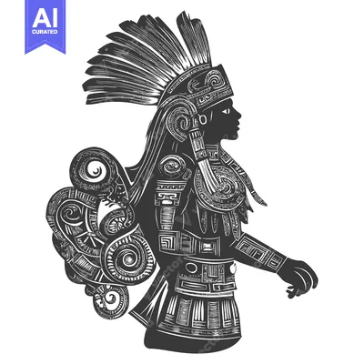 Aset desain premium: Aztec Warrior with Elaborate Head Dress and Armor