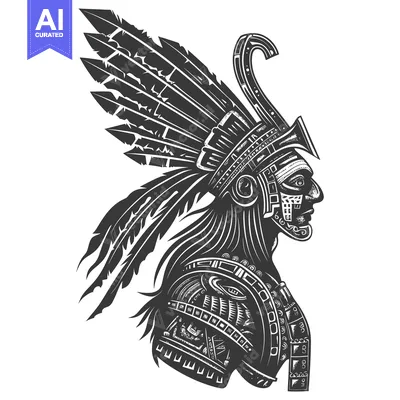 Aset desain premium: Aztec Warrior with Elaborate Headdress and Armor