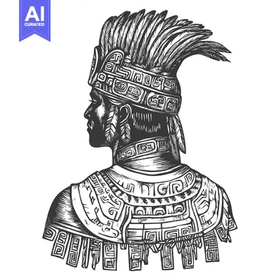 Aset desain premium: Aztec Warrior with Elaborate Head Dress and Armor
