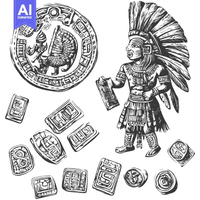 Aset premium populer: Aztec Warrior with Feathered Headdress and Ancient Symbols