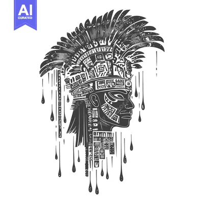Aset premium populer: Aztec Warrior with Feathered Headdress and Dripping Ink