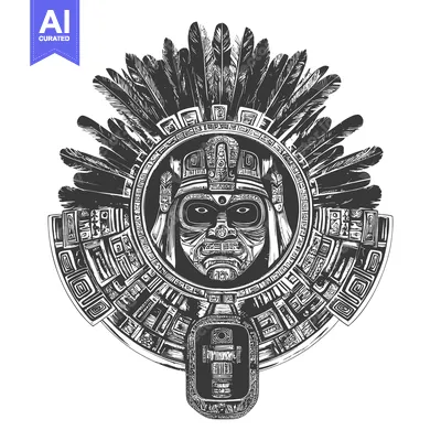 Aset premium populer: Aztec warrior with feathered headdress and geometric patterns