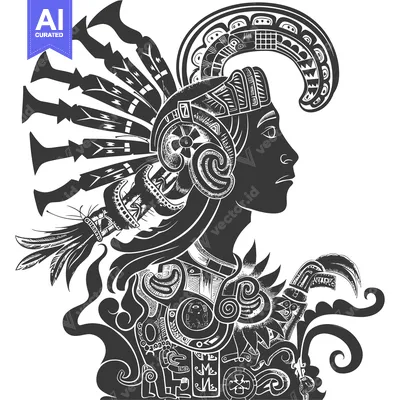 Premium design asset: Aztec Warrior with Feathered Headdress and Intricate Decorations