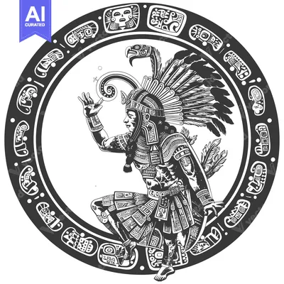 Premium design asset: Aztec Warrior With Feathered Headdress and Ornamental Frame