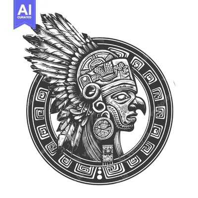 Premium design asset: Aztec Warrior with Feathered Headdress and Ornate Armor