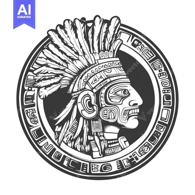 Premium design asset: Aztec Warrior with Feathered Headdress and Ornate Decor