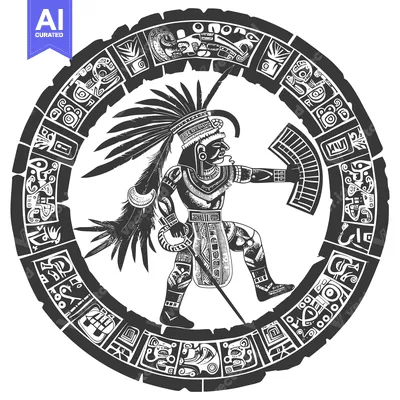 Aset premium populer: Aztec Warrior with Feathered Headdress in Circular Design