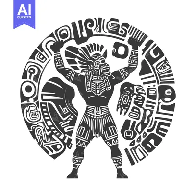 Premium design asset: Aztec Warrior with Feathered Headdress Inside a Circular Design