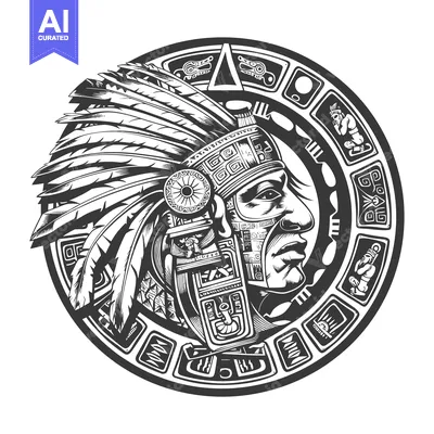Premium design asset: Aztec Warrior with Feather Headdress and Circular Design