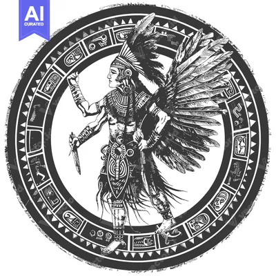 Aset premium populer: Aztec Warrior with Feathers and Ancient Symbols