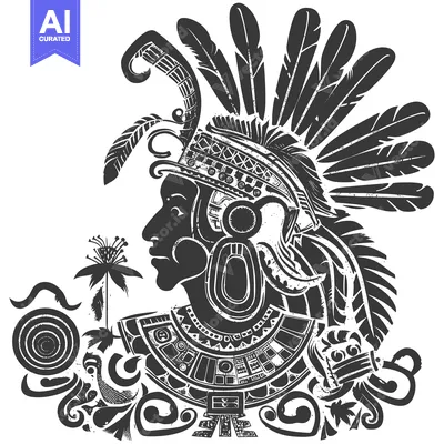 Aset premium populer: Aztec Warrior with Feathers and Floral Motifs
