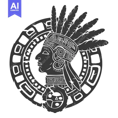 Aset desain premium: Aztec Warrior with Feathers and Ornamental Frame
