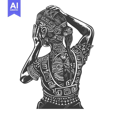 Aset premium populer: Aztec Warrior with Geometric Patterns Covering Body