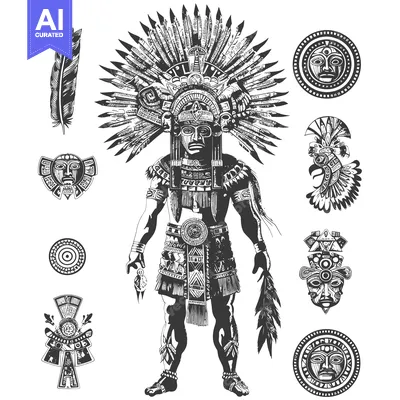 Aset premium populer: Aztec Warrior with Headdress and Ornamental Elements