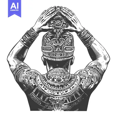 Premium design asset: Aztec Warrior with Ornate Headgear and Body Armor