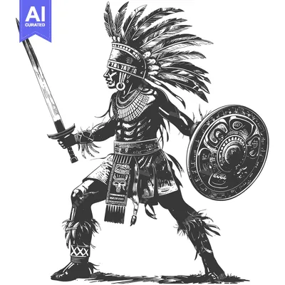 Premium design asset: Aztec Warrior with Sword and Shield