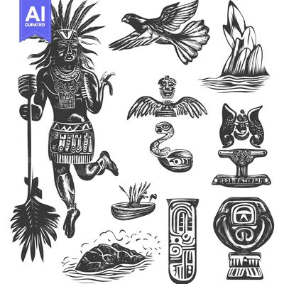 Aset premium populer: Aztec Warrior With Traditional Headdress and Weapon