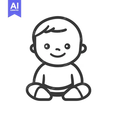 Popular premium asset: A minimalist black and white cartoon illustration of a seated baby