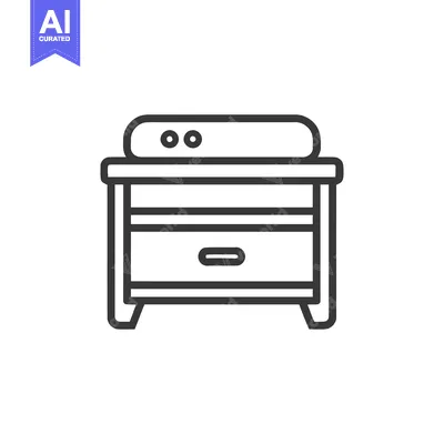 Premium design asset: Minimalist Nightstand Icon: Clean Line Art Illustration on White Backg