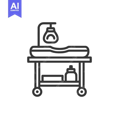 Popular premium asset: Minimalist Baby Changing Table Icon with Lamp and Storage