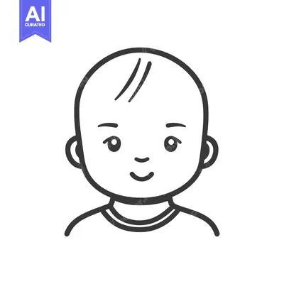 Aset desain premium: A simple black and white illustration of a smiling baby